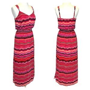 WHBM Multicolor Striped Chiffon Maxi Dress Sleeveless Side Slit Women's Size S